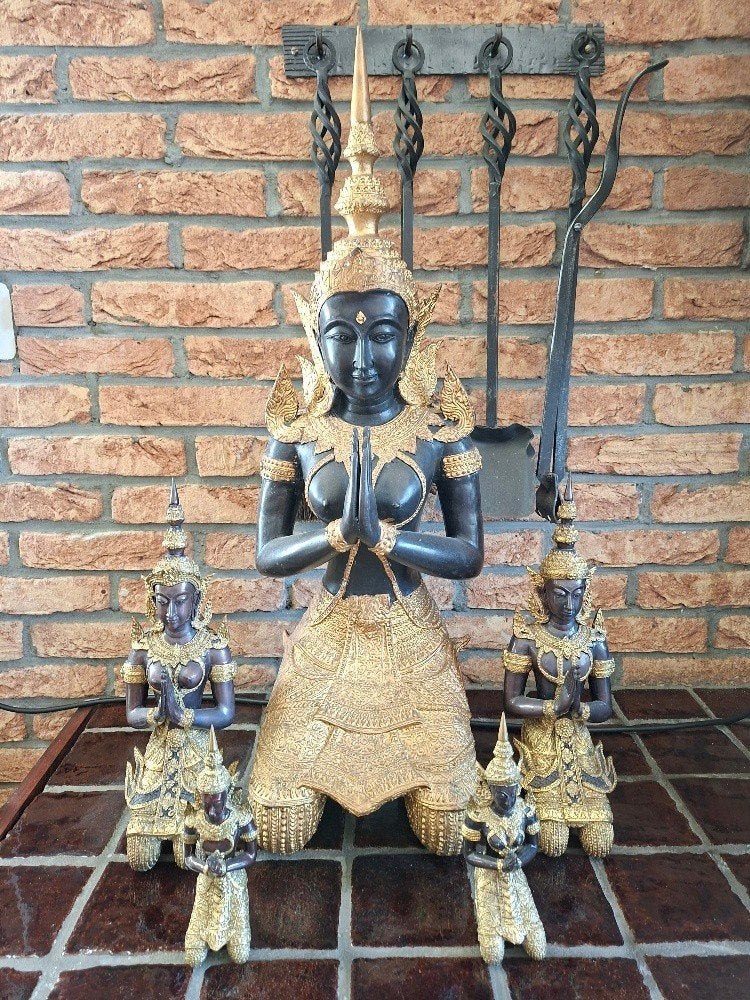 Thepphanom, set van 5 bronzen Thaise beschermengelen, Ophalen, 50 - 100 cm, Brons, Klassiek