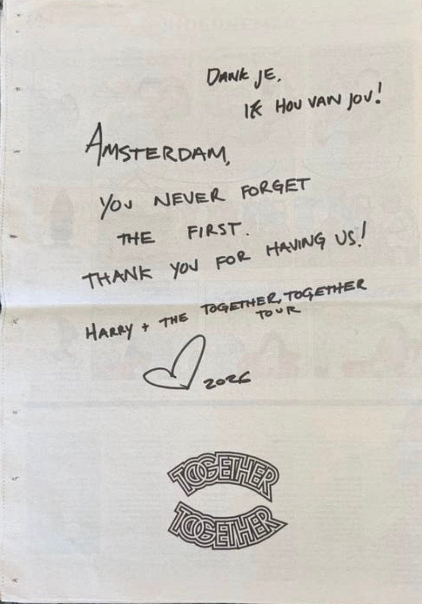 Heb je hem nog niet? Het bedankje van Harry Styles in Parool
