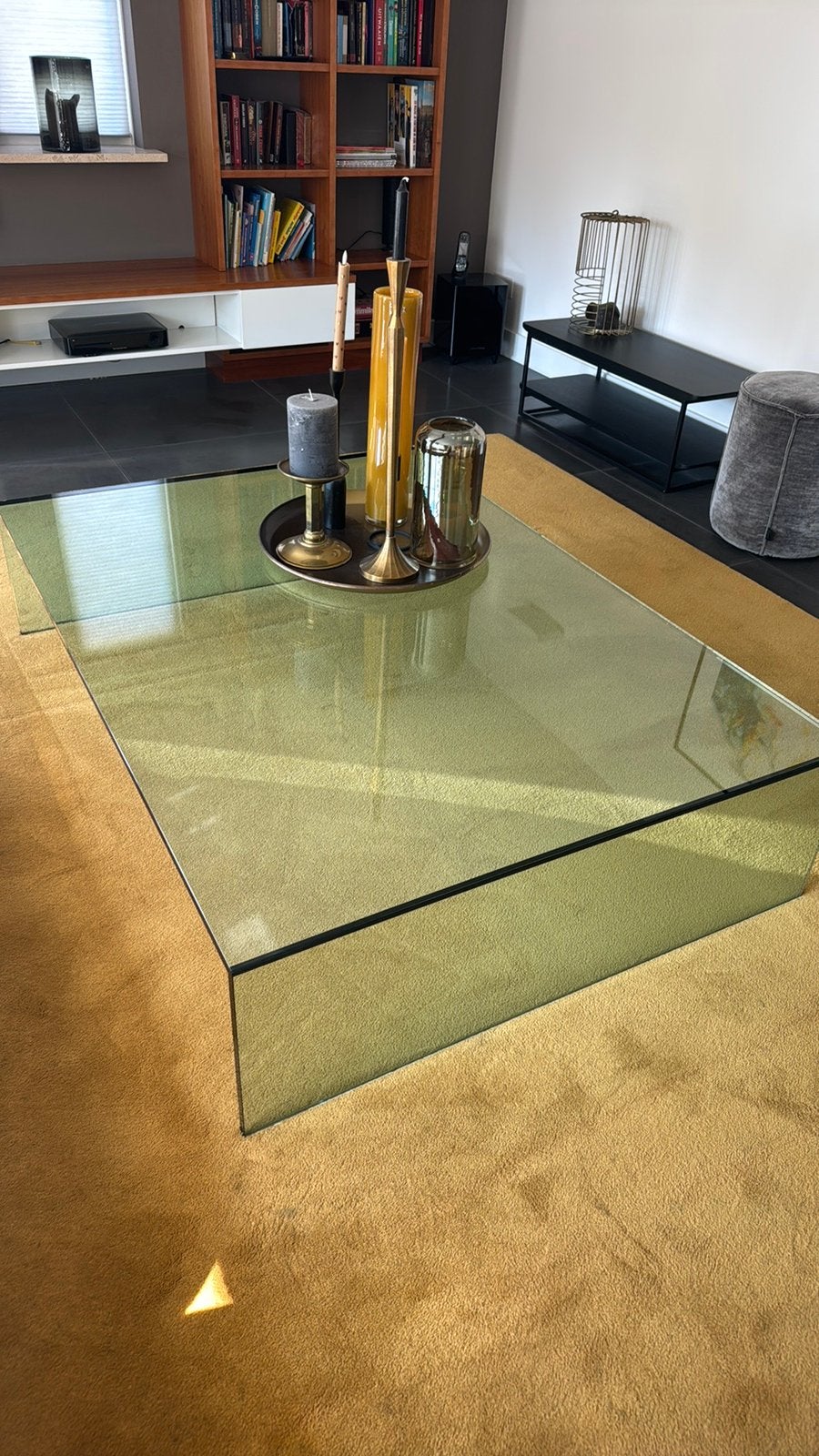 Mooie glazen tafel 155x110 - Wegens verhuizing, Ophalen, 100 tot 150 cm, 150 tot 200 cm, Rechthoekig