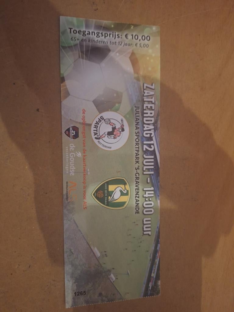 TICKET Sparta v ADO Den Haag Vriendschappelijk, Ophalen of Verzenden, Zo goed als nieuw, Sparta, Overige typen