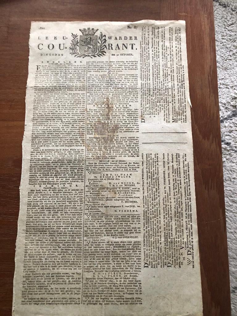 30-10 -1821 Scheveningen Leeuwarder Courant. Buitenlands-, Verzenden
