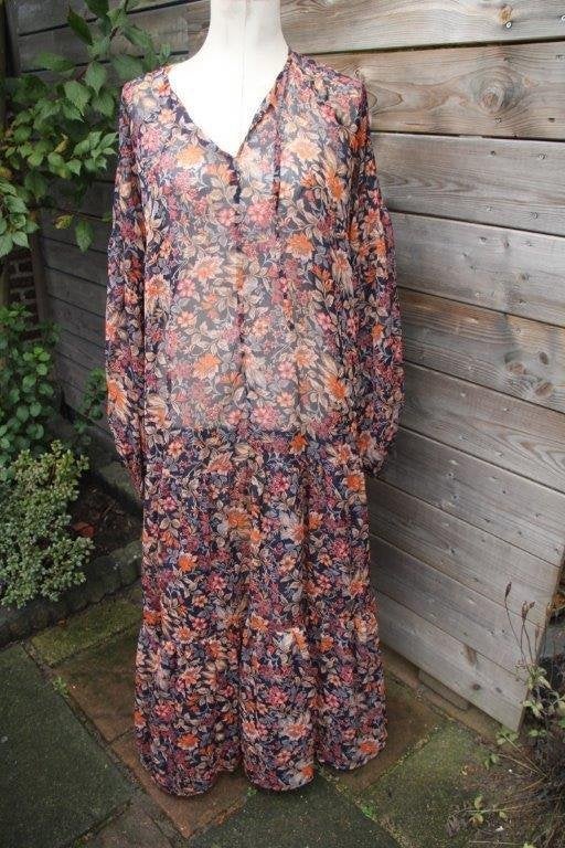 Jurk donkerblauw/ oranje Zhenzi mt S (42/44) transp. Vaste, Kleding | Dames, Zhenzi, Maat 42/44 (L), Oranje, Ophalen of Verzenden