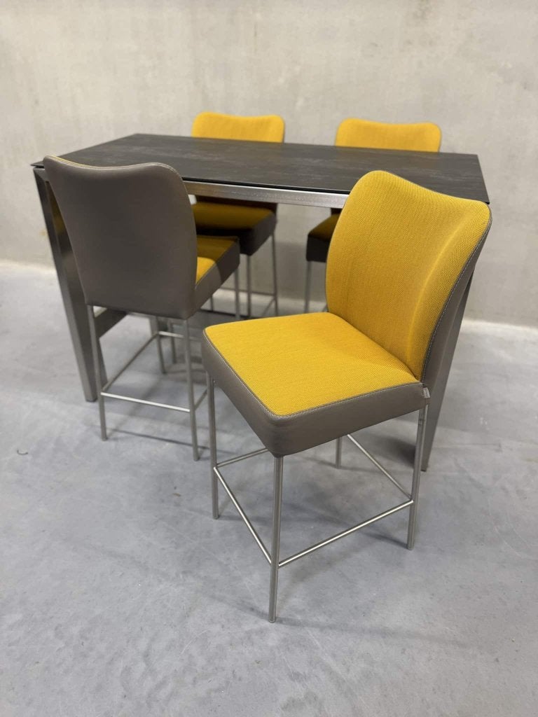 4 Nieuw Bert Plantagie Mambo Barstoelen geel grijs stoel, 60 tot 90 cm, Nieuw, Leer, Ophalen of Verzenden