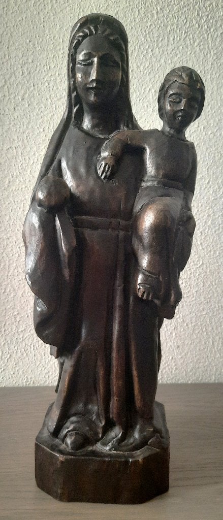 Houten Beeld Maria met Kind - 33 cm, Antiek en Kunst, Ophalen of Verzenden, 20 - 50 cm, Beeld, Hout
