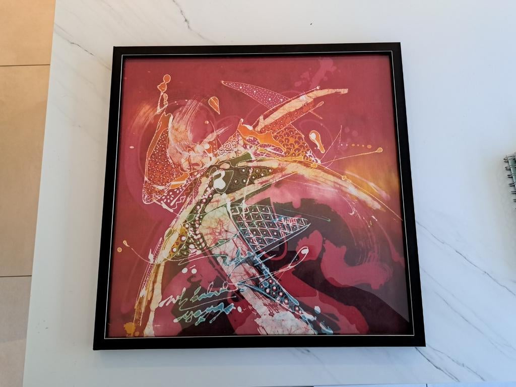 Indonesische batik, professioneel ingelijst 46x46cm, Ophalen