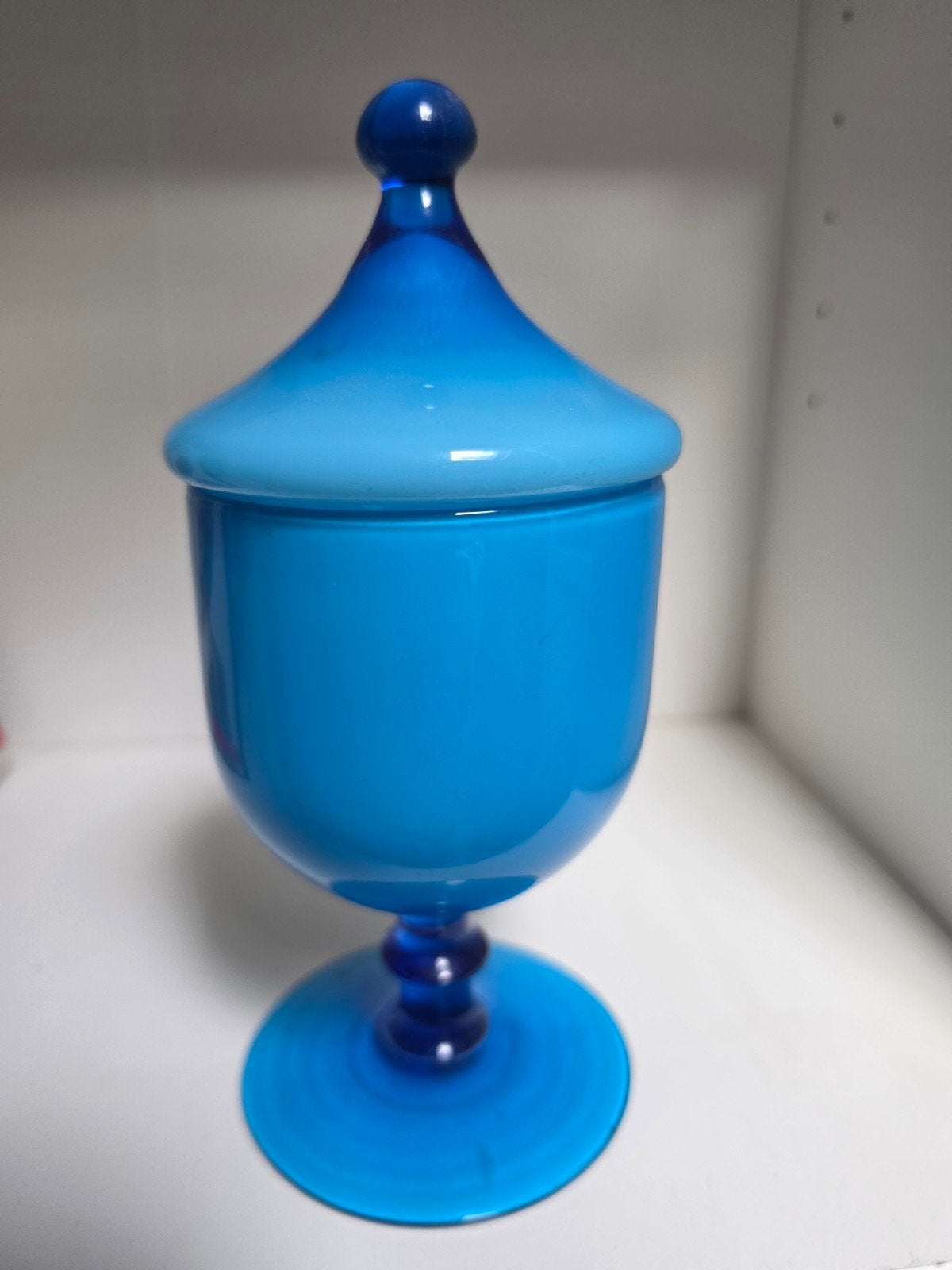Vintage Blauwe Glazen Snoeppot met Deksel, Verzenden
