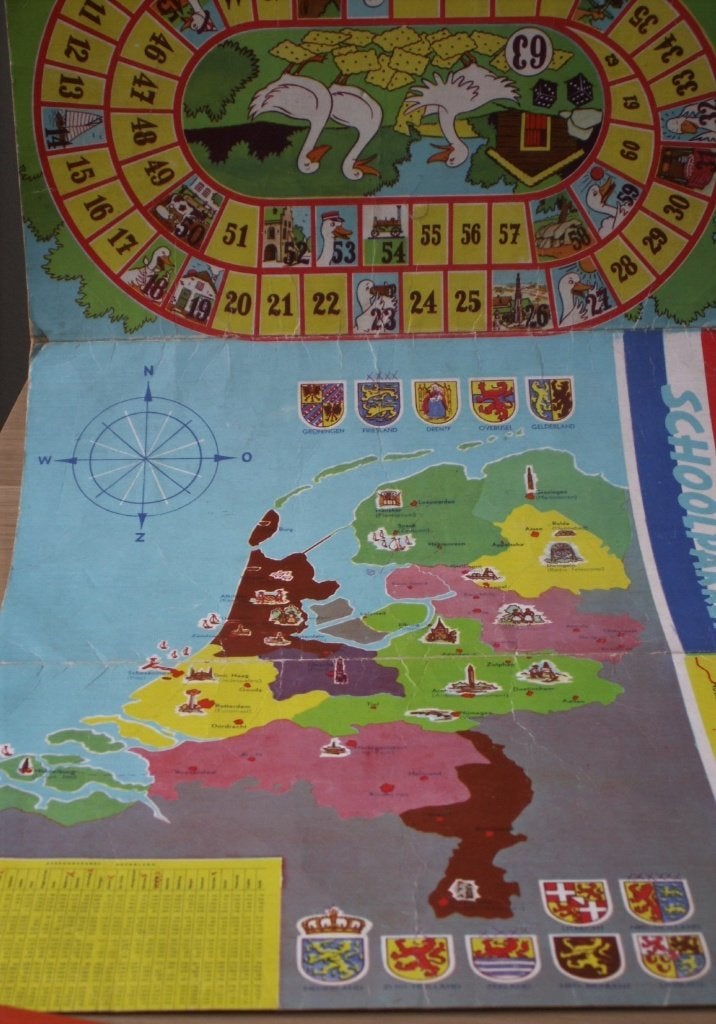 Oud ganzenbordspel oude kaart van Nederland uit schoolpakket, Ophalen of Verzenden