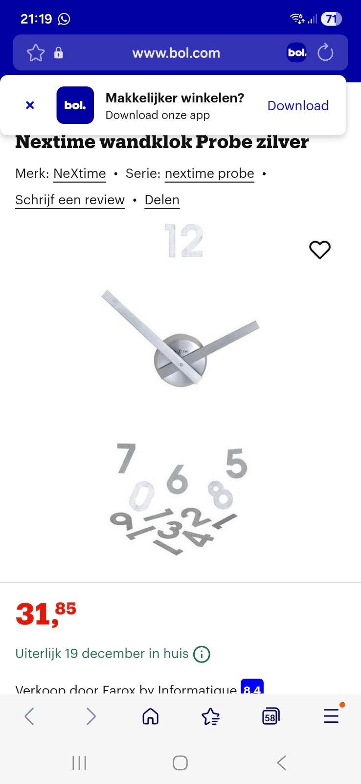 Nextime klok met losse cijfers, Ophalen of Verzenden, Analoog, Wandklok