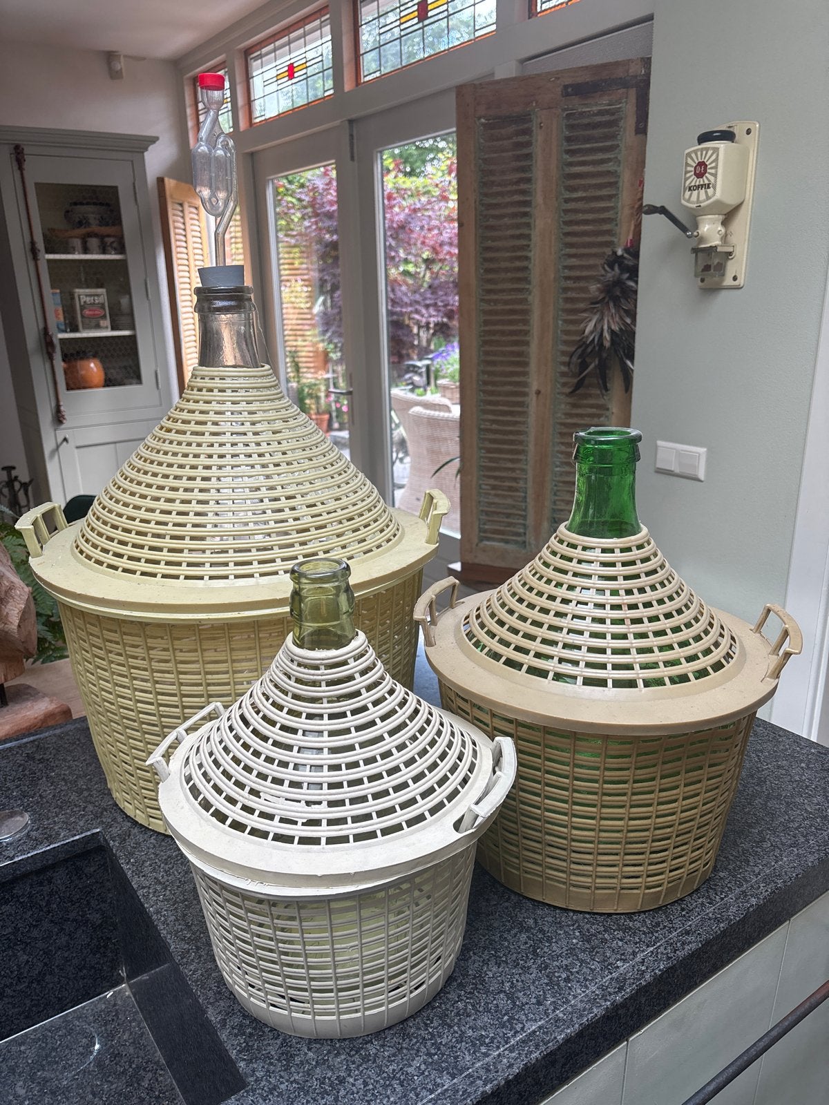 Set van 3 Vintage Mandflessen / Demijohns, Ophalen