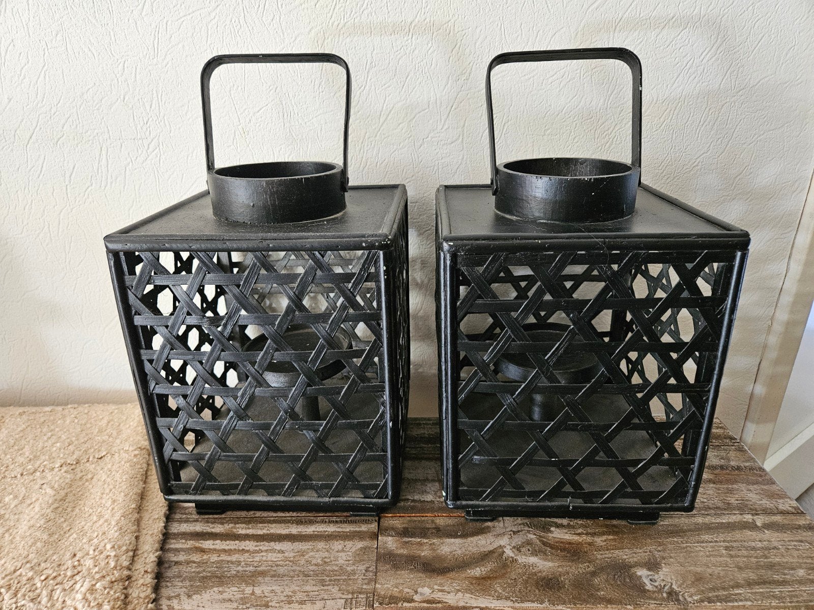 Set van 2 zwarte bamboe lantaarns, Gebruikt, Lantaarn, Zwart, Natuurlijk materiaal