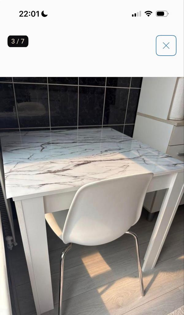 Elegante eettafel met marmerlook blad, Ophalen, Overige materialen, Tot twee personen, 50 tot 100 cm