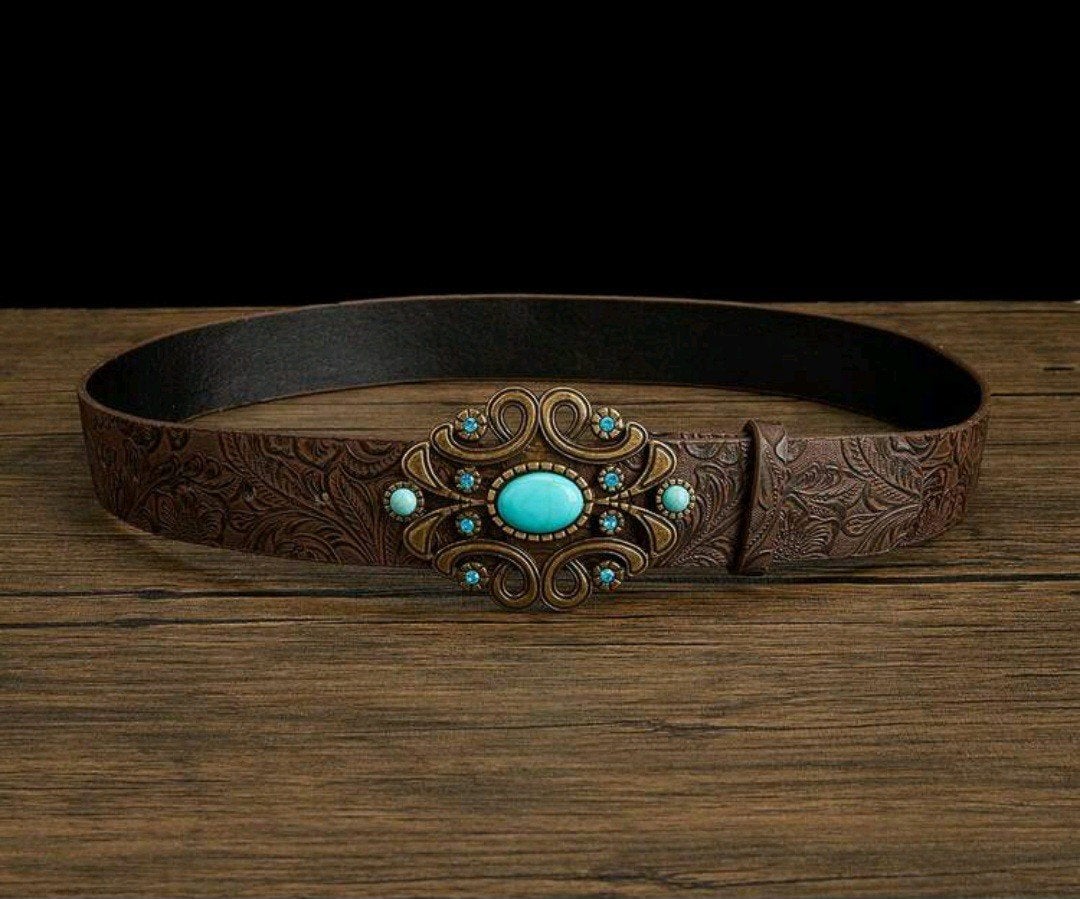 Nieuwe Bruine Riem met Turquoise Gesp - Westerse Stijl, Ophalen, Nieuw, Heupriem, Onbekend