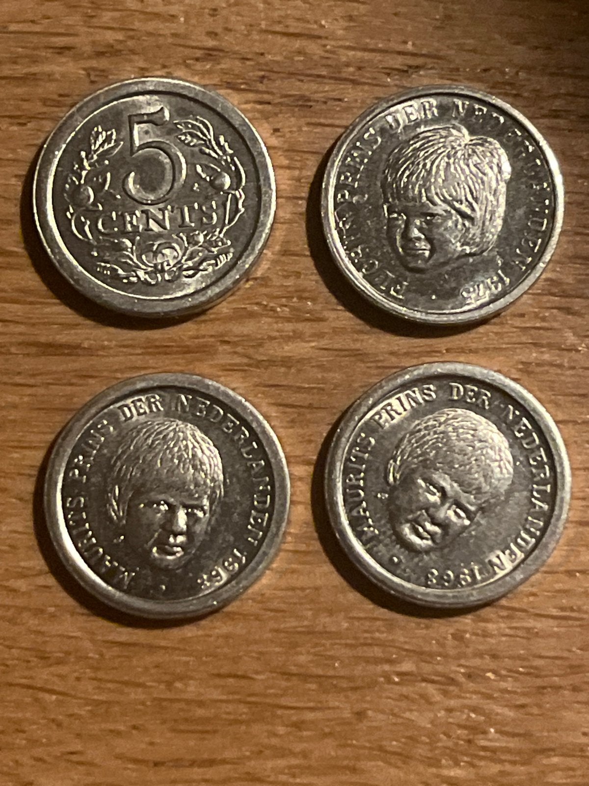 Set van 4 Nederlandse 5 cent munten, Prins Maurits, Postzegels en Munten, Ophalen of Verzenden, Koningin Juliana, 5 cent, Setje