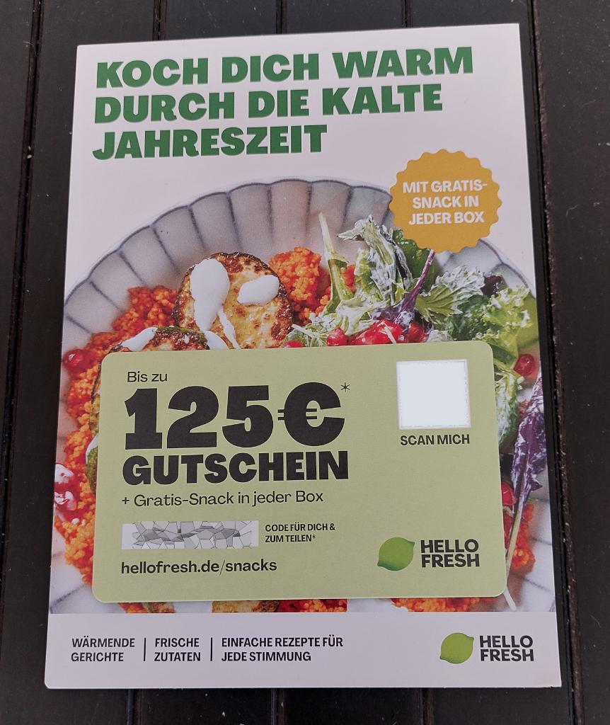 Hello Fresh €125 Tegoedbon Coupon Voucher Gutschein, Tickets en Kaartjes, Kortingen en Cadeaubonnen, Eén persoon, Kortingsbon