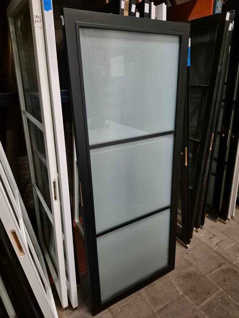 83x201,5cm binnendeur stomp mat glas staallook zwart SL6