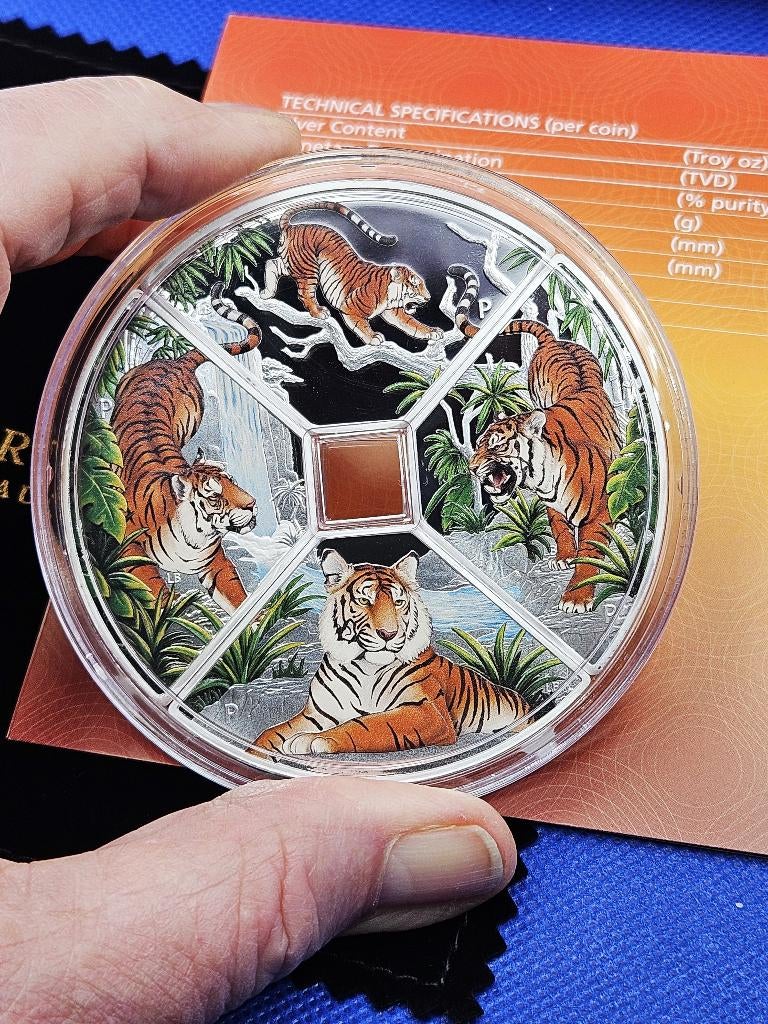 TOPPER TUVALU  OUADRANT YEAR OF THE TIGER 2022 4x ONE OUNCE, Ophalen of Verzenden, Setje, Zilver