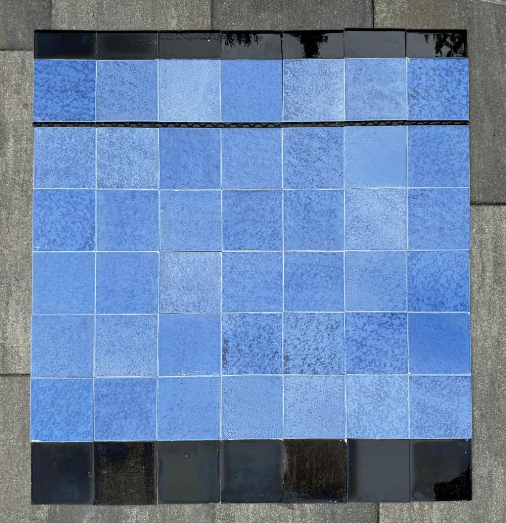 1930 Blauw gevlamde wandtegels, Gebruikt, Minder dan 20 cm, Minder dan 5 m², Wandtegels