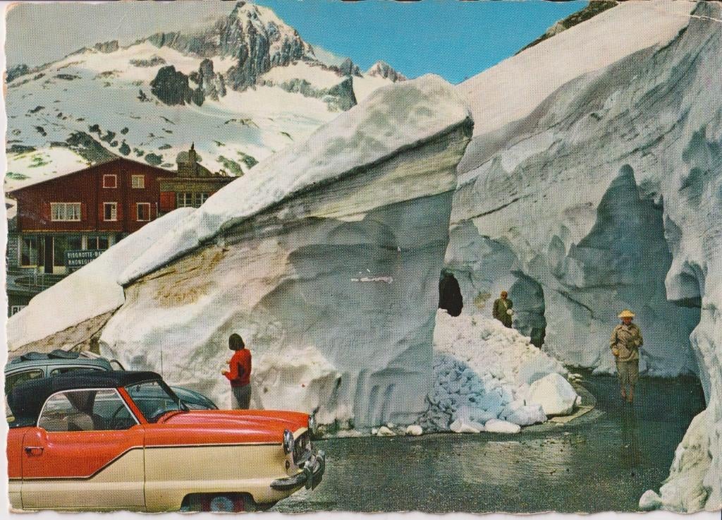 Zwitserland, Rhonegletscher met auto Nash Metropolitan, Ophalen of Verzenden, 1960 tot 1980, Ongelopen, Overig Europa