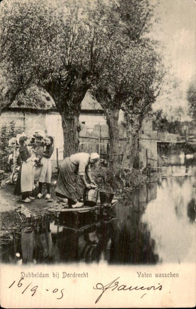 Dubbeldam bij Dordrecht - Vaten wasschen - Wasplaats, Ophalen of Verzenden, Voor 1920, Gelopen, Zuid-Holland