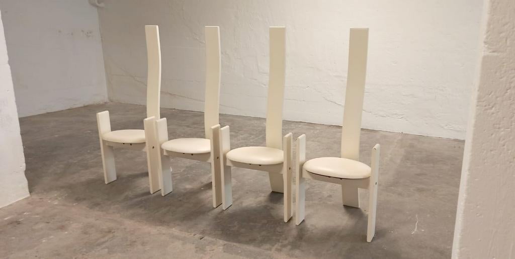 Set van 4 vintage Vico Magistretti Golem stoelen, wit, Ophalen, Tweedehands, Tweedehands, 4 tot 6 stoelen