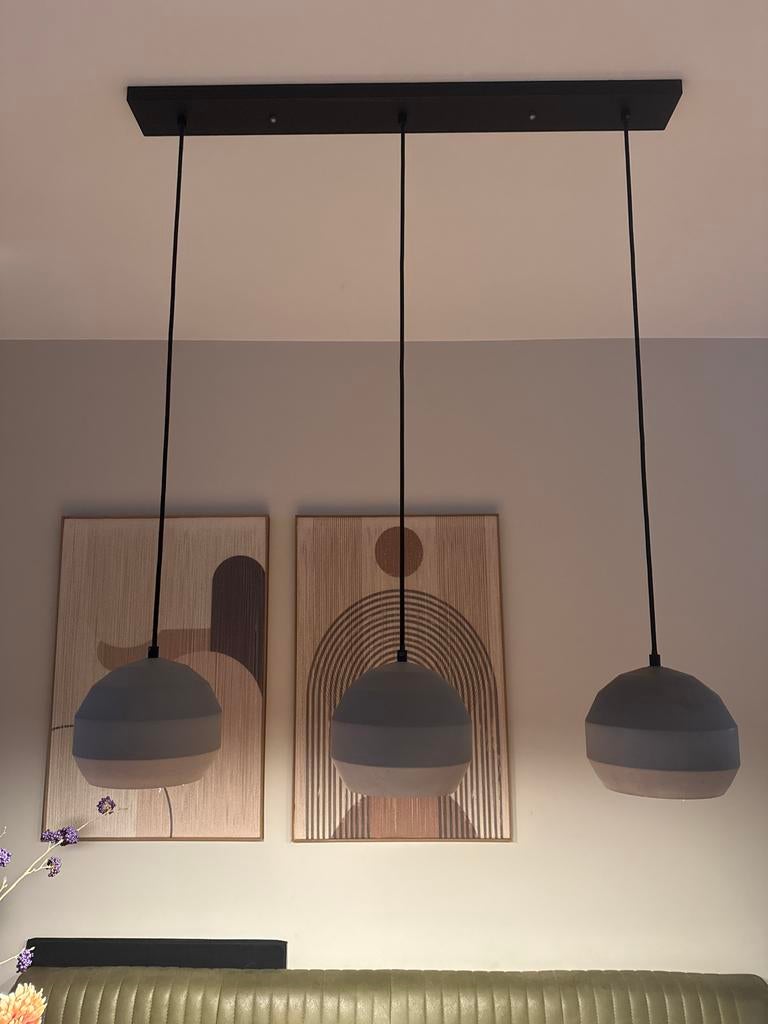 Hanglamp Eettafel Betonlook - 3 Lampen, Ophalen of Verzenden, Nieuw, Metaal, Minder dan 50 cm
