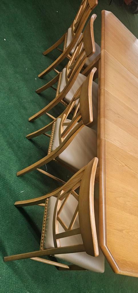Eettafel met 8 stoelen Karel Mintjes Eiken Safir, Ophalen, Hout, Wandkapstok, Minder dan 100 cm