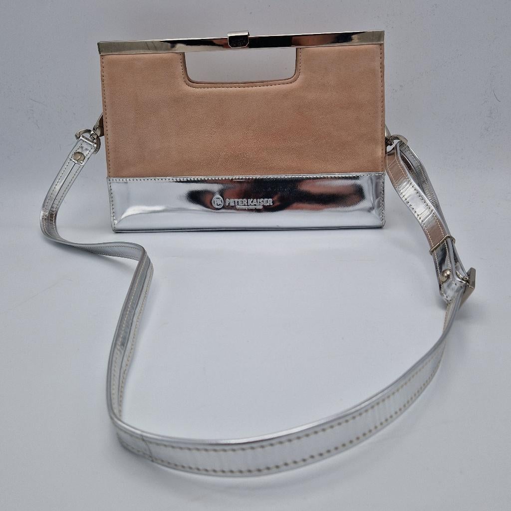 Peter Kaiser avond tasje. Nude/zilver/leer., Overige kleuren, Nijmegen, Verhip-vintage.nl, Nieuw