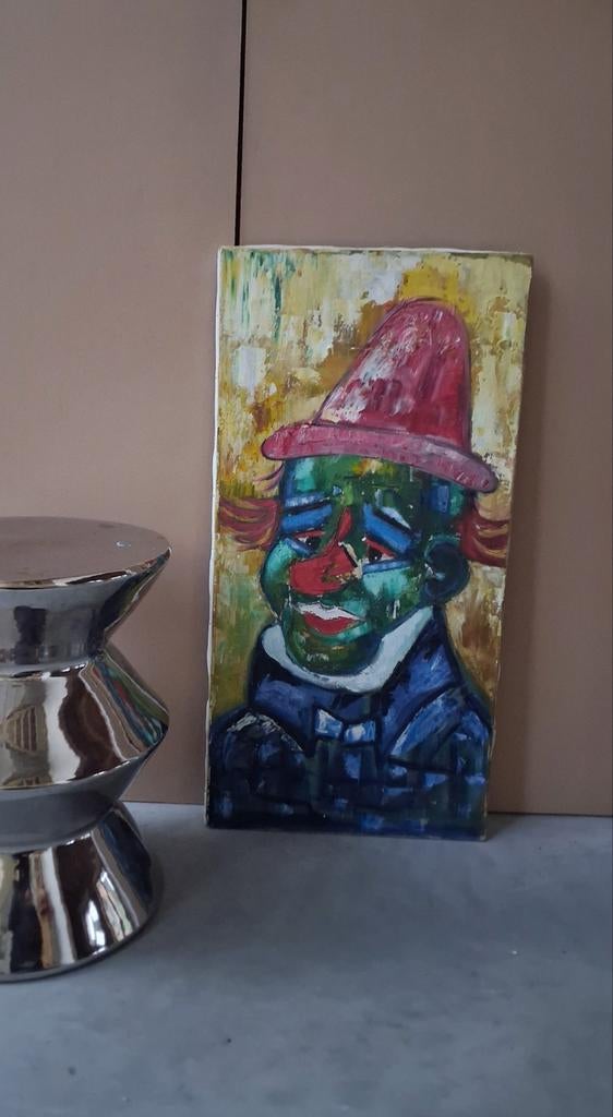 Vintage clown schilderij 80 x 40 retro midcentury, Ophalen of Verzenden