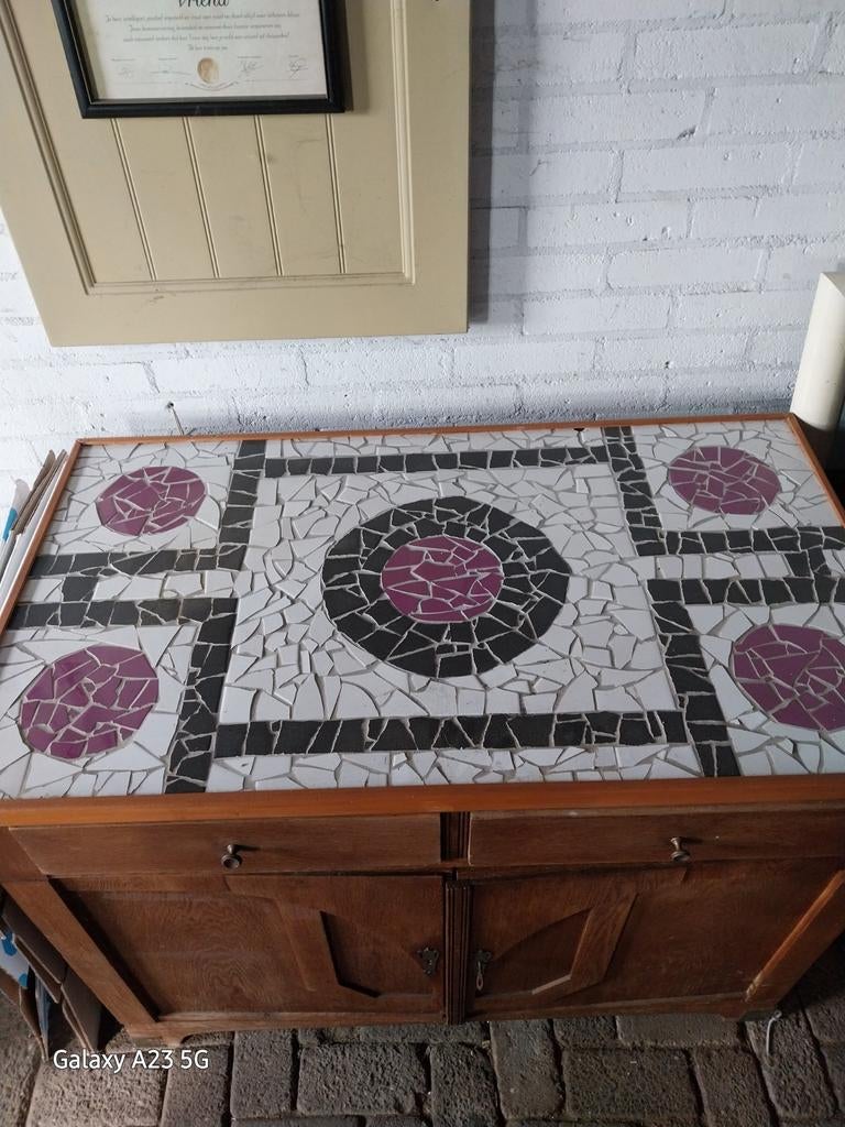Uniek kastje met mozaïek blad, Gebruikt, Met deur(en), Minder dan 100 cm, Overige houtsoorten