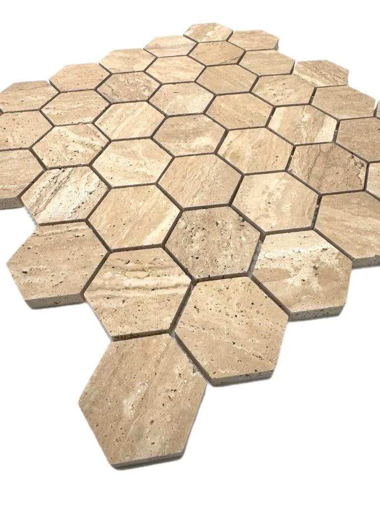 Mozaiék Travertin  Hexagon 48x48mm op matje 300x300x10mm, Doe-het-zelf en Verbouw, Tegels, Nieuw, Ophalen of Verzenden, Minder dan 20 cm
