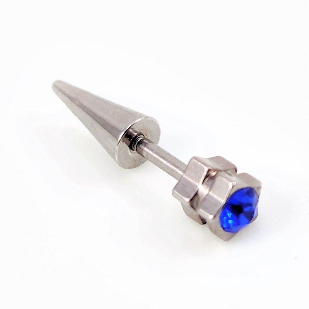 Zilverkleurige Stalen Ster Oorbel Donkerblauwe Zirkonia, Met kristal, Overige materialen, Birgitta-Gracht 33, 6465 EL Kerkrade, Nederland