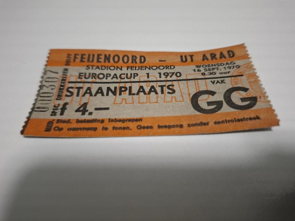 Uniek toegangskaartje Feyenoord - UT Arad 1970, Ophalen of Verzenden, Nieuw, Feyenoord, Overige typen