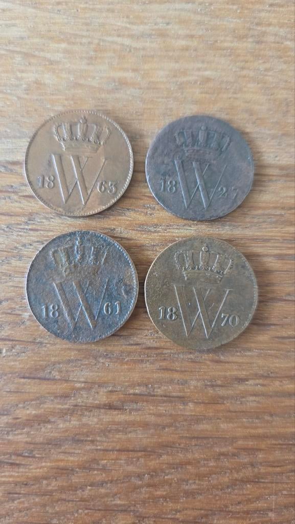 Setje 4x 1 cent uit 1827,61,63,70, Postzegels en Munten, Munten | Nederland, Ophalen of Verzenden, Koningin Wilhelmina
