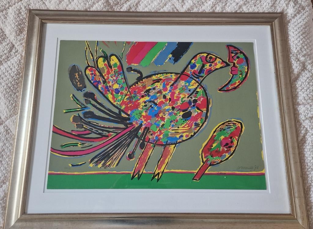 Corneille - Oiseau venu d'ausie - Zeefdruk - Gesigneerd, Antiek en Kunst, Kunst | Litho's en Zeefdrukken, Ophalen of Verzenden