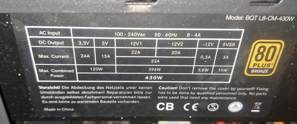 Be quiet! Pure Power L8-CM-430W computervoeding, Computers en Software, Interne voedingen, Ophalen of Verzenden, Gebruikt