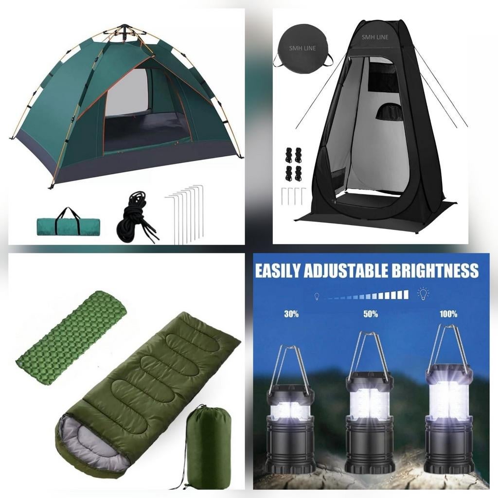 Camping tent pop up slaapzak lucht matras LED lamp douchtent, Ophalen of Verzenden, Zo goed als nieuw, Tot en met 2