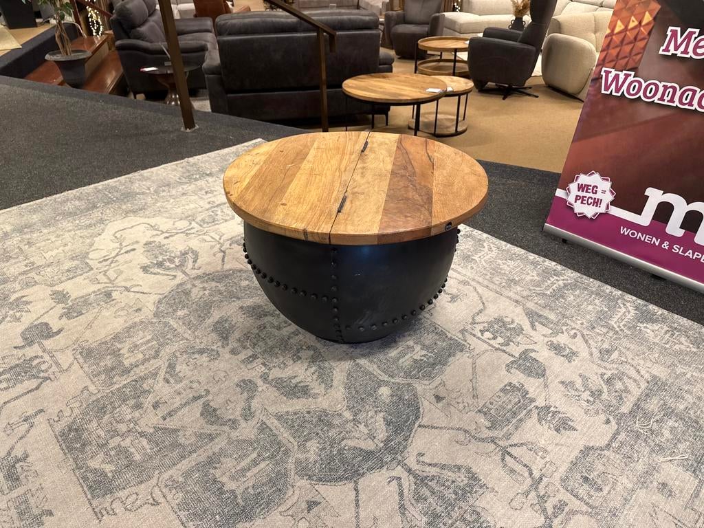Salontafel met opbergruimte mango/metaal Direct/leverbaar, 50 tot 100 cm, #Salontafel#Opbergruimte#Mangohout#Metaal, Rond, Nieuw