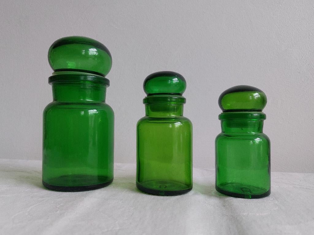 3 X Ronde apothekerspot groen glas Belgisch Stolpfles bol, Antiek en Kunst, Ophalen