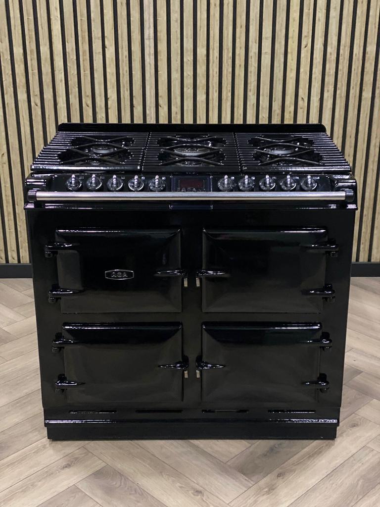 Prachtig Fornuis AGA Six Four Zwart 4 Ovens!, Ophalen of Verzenden, Grill, Gas, 5 kookzones of meer