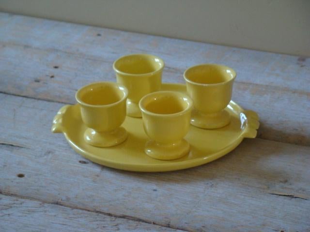 Setje met 4 Eierdopjes, geel, Ophalen of Verzenden