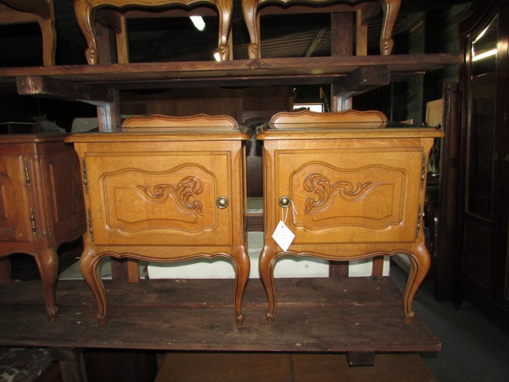 Barok set eiken nachtkastjes in queen anne stijl 175.00, Ophalen, 55 tot 70 cm, Zo goed als nieuw, 45 tot 65 cm