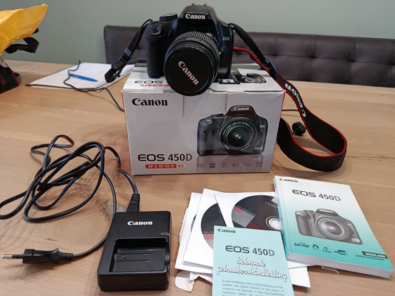 Canon EOS 450D spiegelreflexcamera met 18-55mm lens, Audio, Tv en Foto, Fotocamera's Digitaal, Gebruikt, Spiegelreflex, Canon