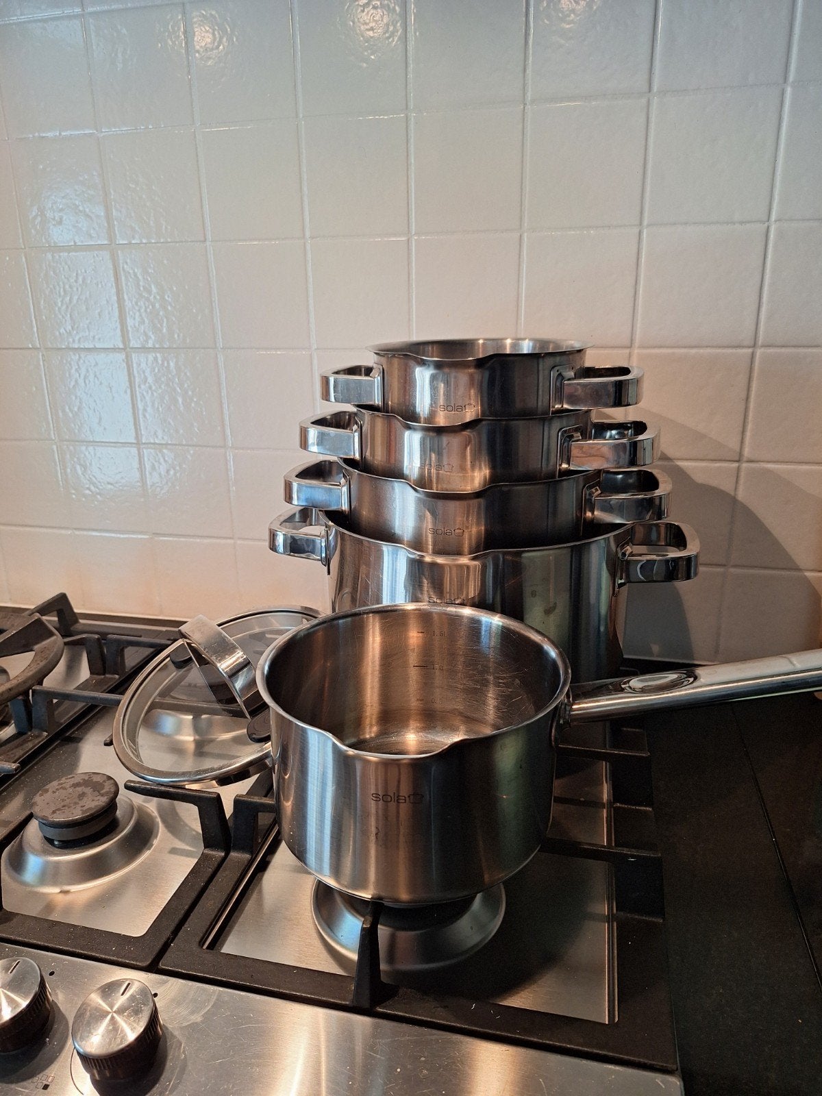 Sola Juvia 5-delige pannenset RVS, Ophalen, Gebruikt, Pannenset, Rvs