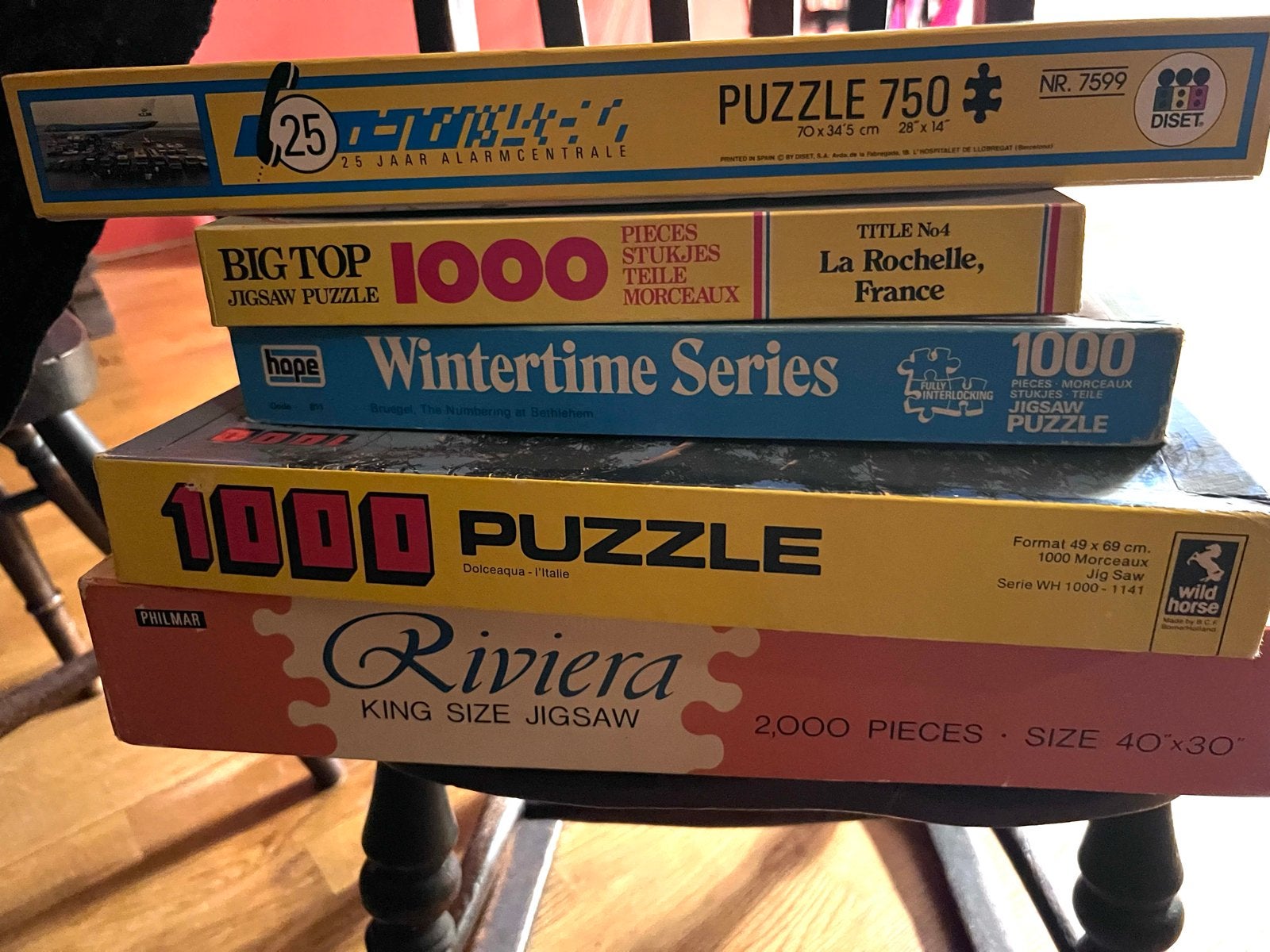 Gratis: 5 legpuzzels (750, 1000, 2000 st) af te ha, Ophalen of Verzenden, 500 t/m 1500 stukjes, Gebruikt, Legpuzzel