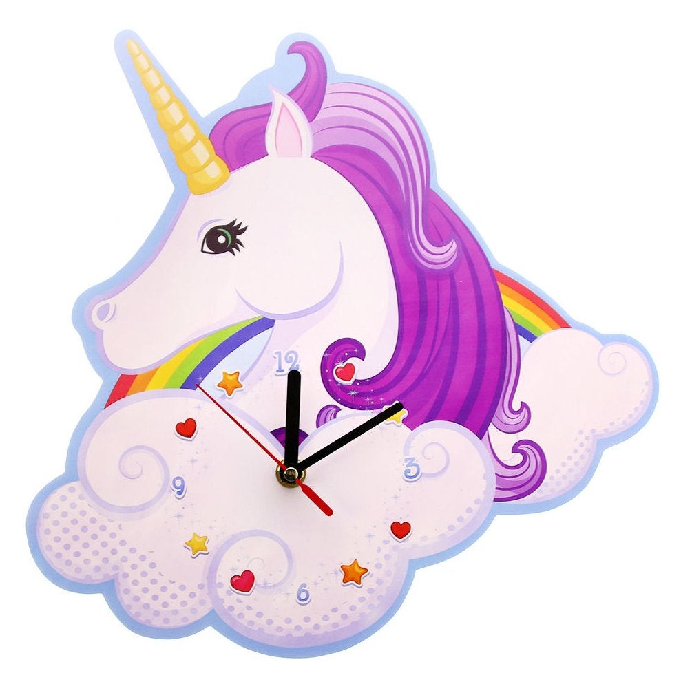Eenhoorn Klok Wandklok Unicorn Kinderkamer Meisjes Regenboog, Verzenden, Nieuw, Analoog, Wandklok