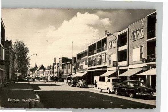 Emmen Hoofdstraat met auto´s st 1961, Verzenden, 1960 tot 1980, Gelopen, Drenthe
