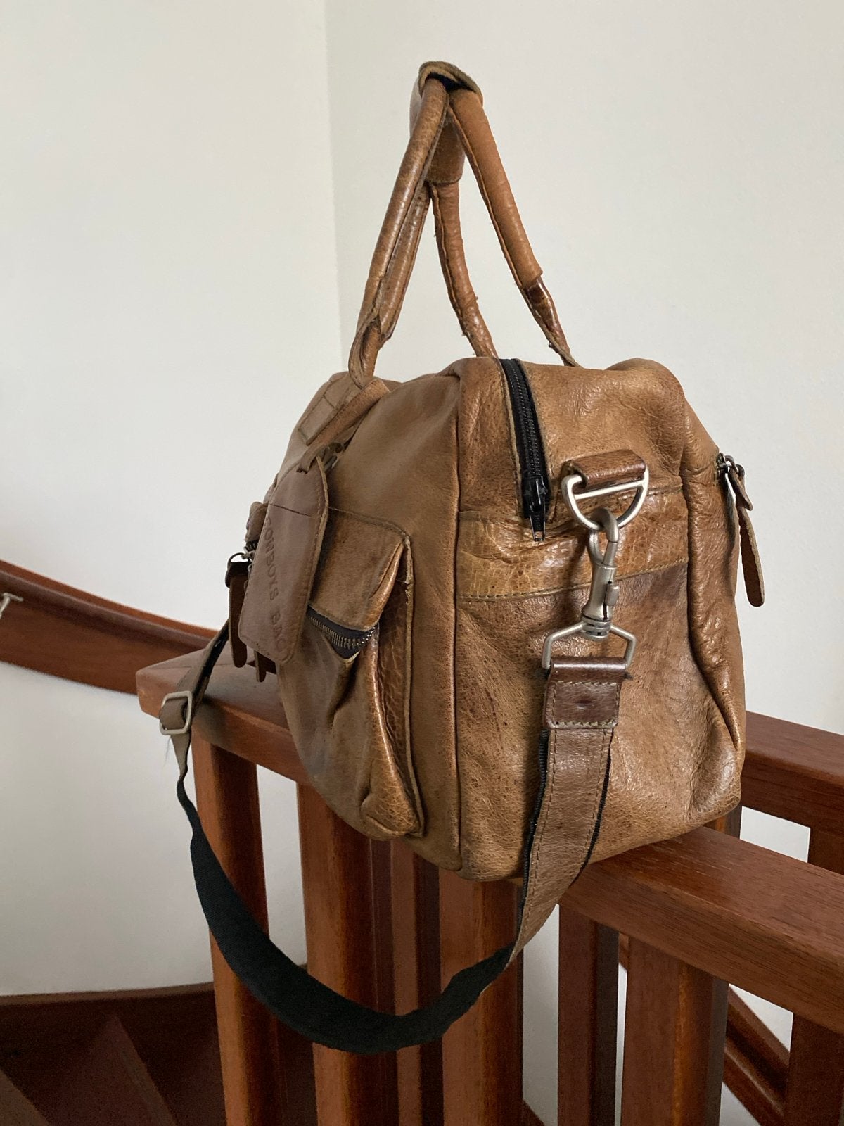 Originele soepele Leren Cowboy Bag met Draagriem, Ophalen of Verzenden, Gebruikt, Bruin, Schoudertasje