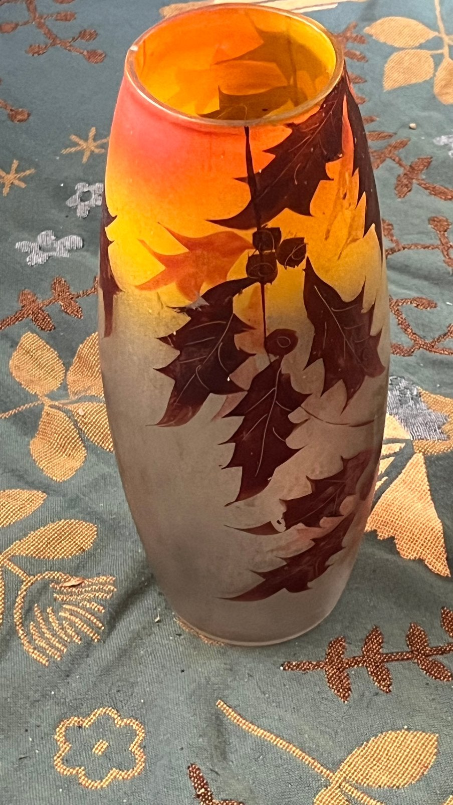Art Nouveau Cameoglas Vaas met Eikenblad Motief, 30 cm, Ophalen of Verzenden