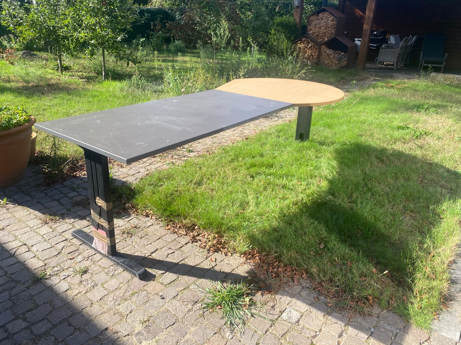 Groot stevig bureau 2,65 meter, Ophalen, In hoogte verstelbaar, Gebruikt