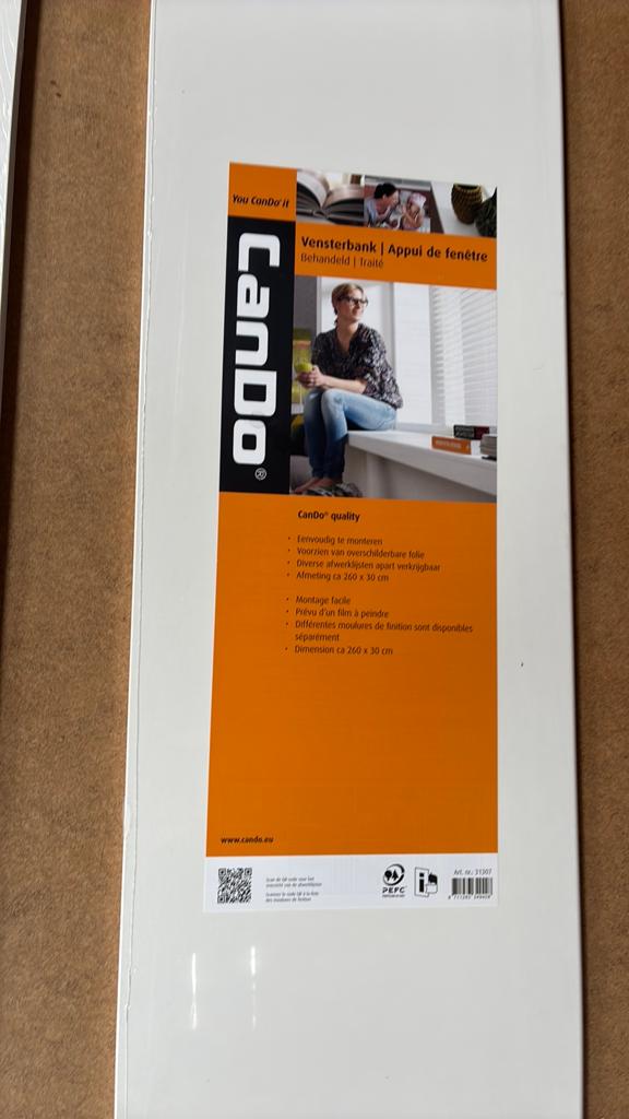 Vensterbank cando mdf 1st. 30 x 260 cm en 1st.40 x 260, Ophalen, Vensterbanken, Nieuw, Mdf